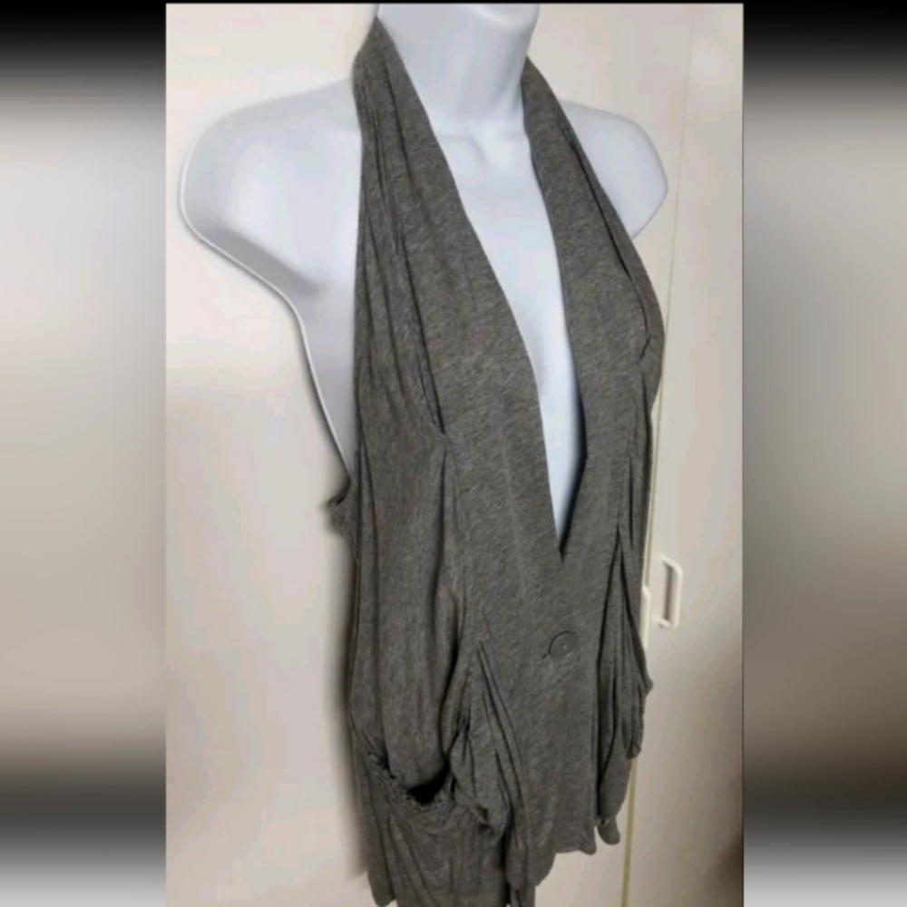 Grey BCBGMAXAZRIA Draped Vest Size L Women Solid Casual Sleeveless Top